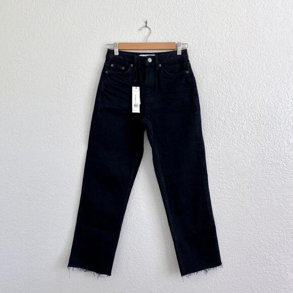 NWT Topshop High Waisted Straight Leg Jeans Raw Hem Black Denim Women's 4 / 26‎ - Picture 2 of 7